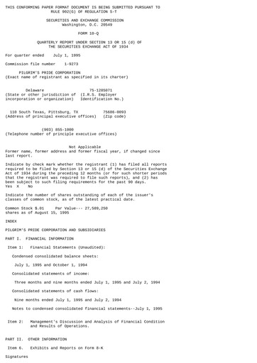 Thumbnail Pilgrim's Pride
 Quarterly Report 1995-q3