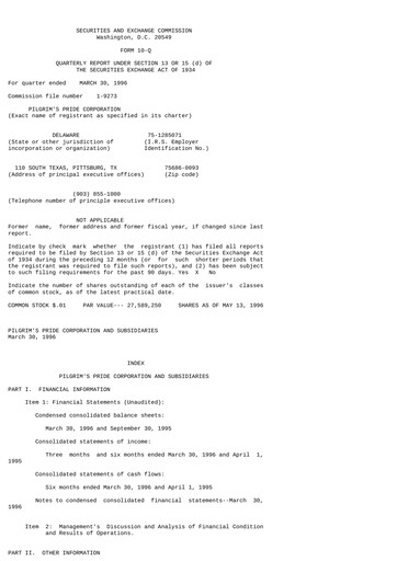 Thumbnail Pilgrim's Pride
 Quarterly Report 1996-q2