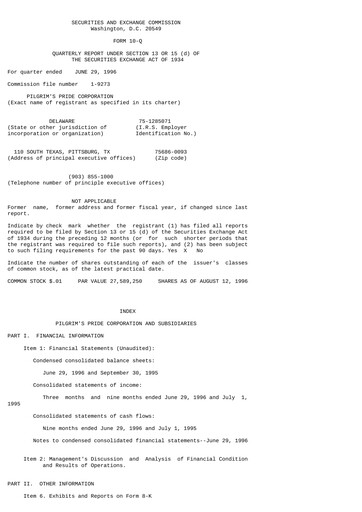 Thumbnail Pilgrim's Pride
 Quarterly Report 1996-q3