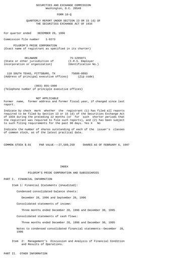 Thumbnail Pilgrim's Pride
 Quarterly Report 1997-q1