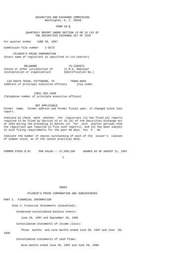 Thumbnail Pilgrim's Pride
 Quarterly Report 1997-q3