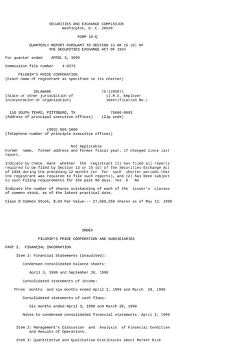 Thumbnail Pilgrim's Pride
 Quarterly Report 1999-q2