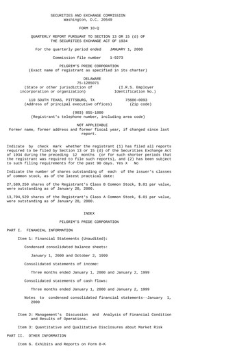 Thumbnail Pilgrim's Pride
 Quarterly Report 2000-q1