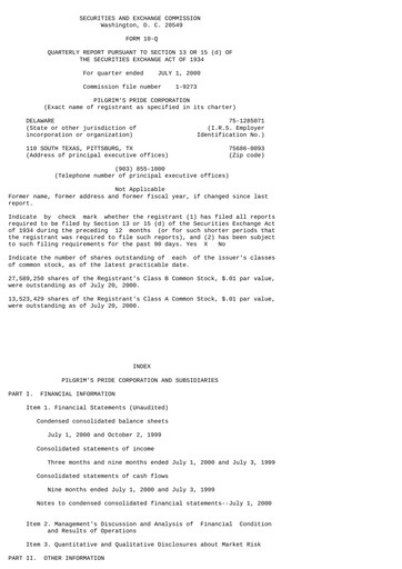 Thumbnail Pilgrim's Pride
 Quarterly Report 2000-q3