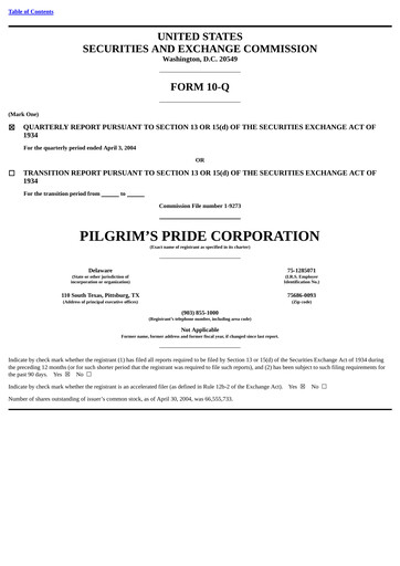 Thumbnail Pilgrim's Pride
 Quarterly Report 2004-q2