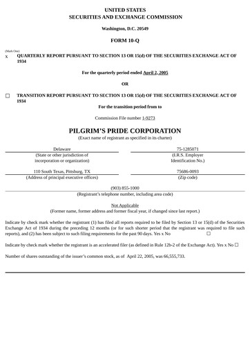 Thumbnail Pilgrim's Pride
 Quarterly Report 2005-q2