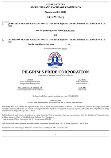 Thumbnail Pilgrim's Pride
 Quarterly Report 2007-q3