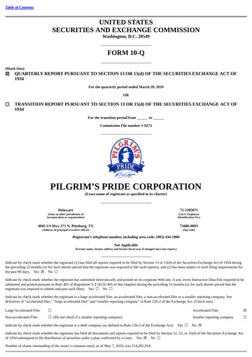 Thumbnail Pilgrim's Pride
 Quarterly Report 2010-q1