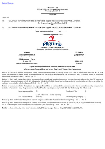 Thumbnail Pilgrim's Pride
 Quarterly Report 2012-q1