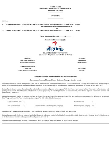 Thumbnail Pilgrim's Pride
 Quarterly Report 2012-q3