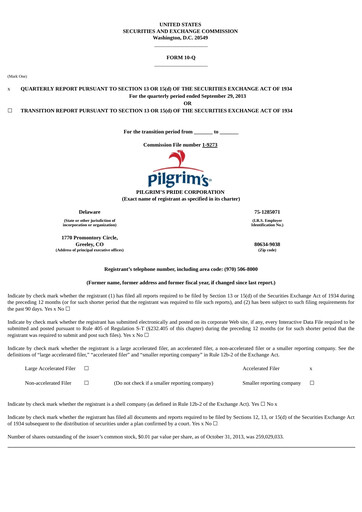 Thumbnail Pilgrim's Pride
 Quarterly Report 2013-q3