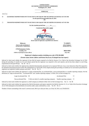 Thumbnail Pilgrim's Pride
 Quarterly Report 2014-q2