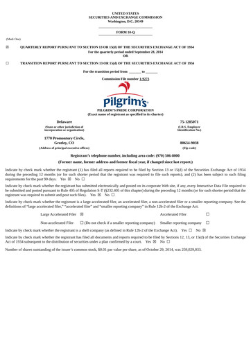 Thumbnail Pilgrim's Pride
 Quarterly Report 2014-q3