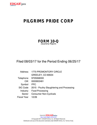 Thumbnail Pilgrim's Pride
 Quarterly Report 2017-q2