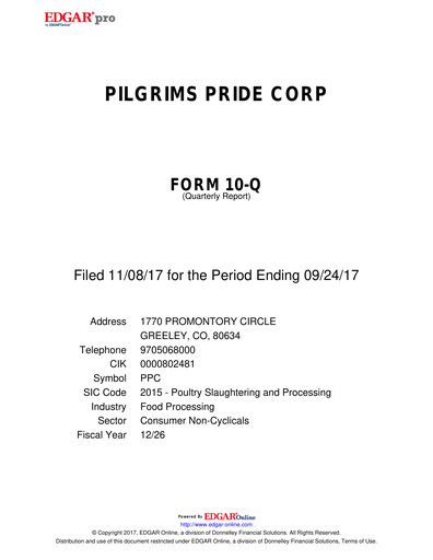 Thumbnail Pilgrim's Pride
 Quarterly Report 2017-q3