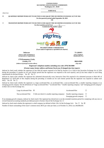 Thumbnail Pilgrim's Pride
 Quarterly Report 2018-q3