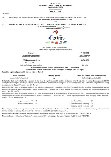 Thumbnail Pilgrim's Pride
 Quarterly Report 2019-q3