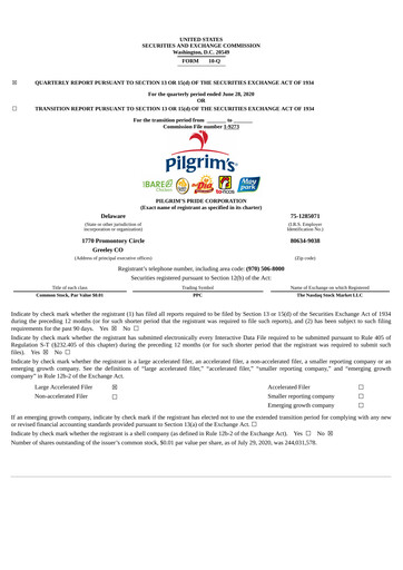 Thumbnail Pilgrim's Pride
 Quarterly Report 2020-q2