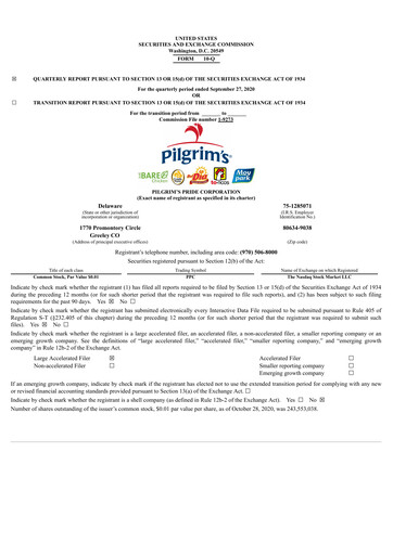 Thumbnail Pilgrim's Pride
 Quarterly Report 2020-q3