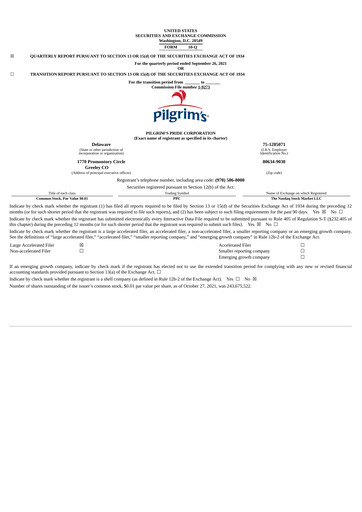 Thumbnail Pilgrim's Pride
 Quarterly Report 2021-q3