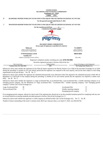 Thumbnail Pilgrim's Pride
 Quarterly Report 2022-q1