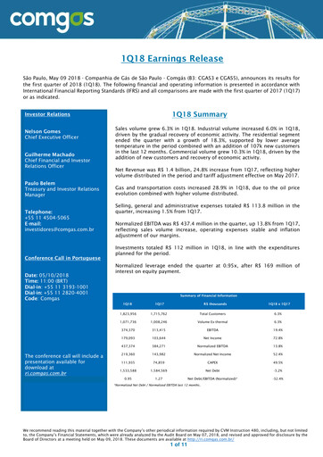 Thumbnail Comgás Quarterly Report 2018-q1