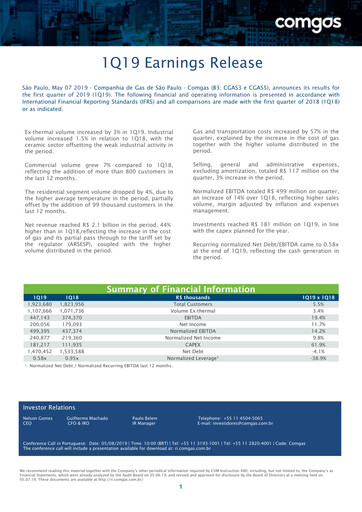 Thumbnail Comgás Quarterly Report 2019-q1