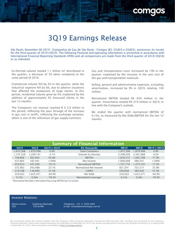 Thumbnail Comgás Quarterly Report 2019-q3