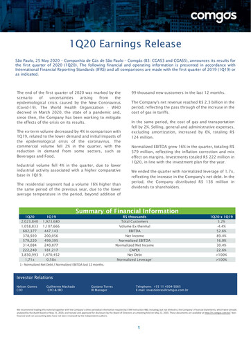 Thumbnail Comgás Quarterly Report 2020-q1