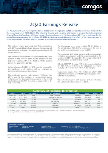 Thumbnail Comgás Quarterly Report 2020-q2