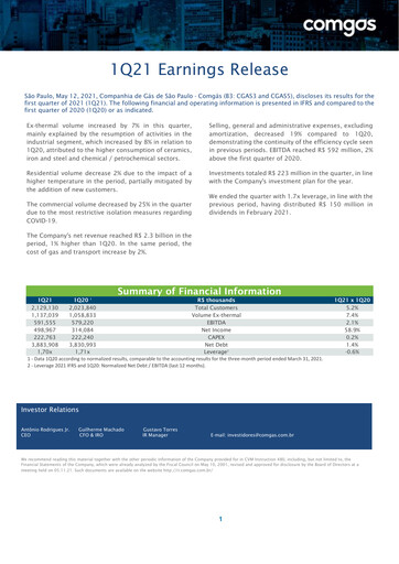 Thumbnail Comgás Quarterly Report 2021-q1