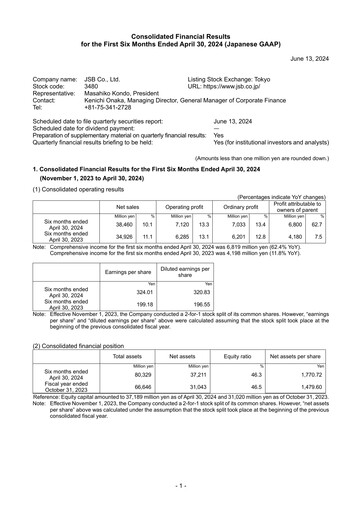 Miniature J.S.B.Co. Rapport semestriel fy2024-h1