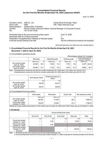 Miniature J.S.B.Co. Rapport semestriel fy2025-h1
