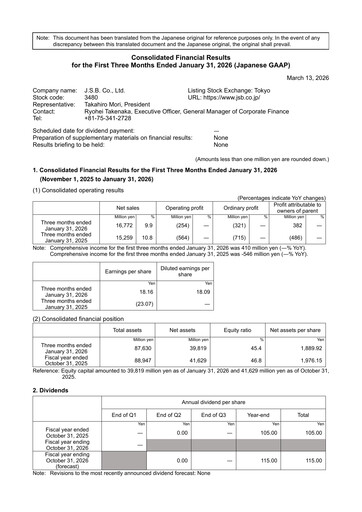 Thumbnail J.S.B.Co. Quarterly Report fy2026-q1