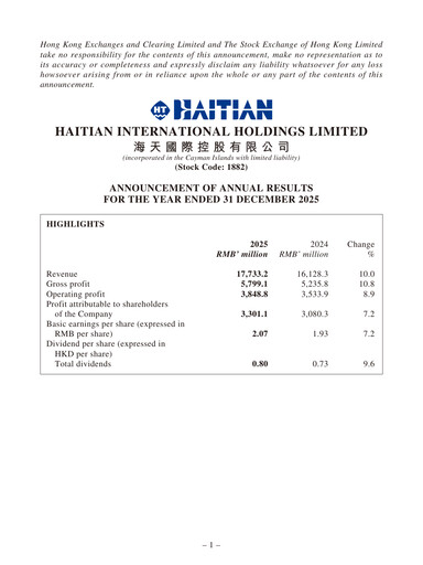 Thumbnail Haitian International Holdings Financial Report 2025