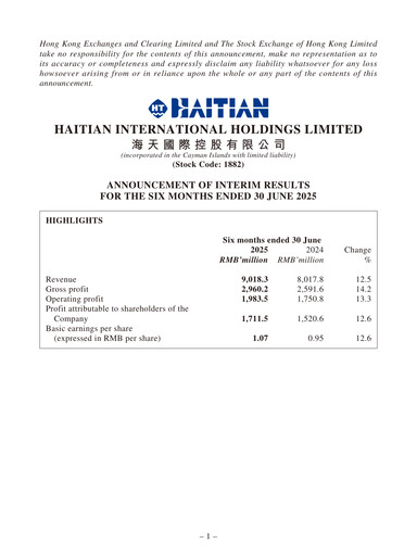 Thumbnail Haitian International Holdings Half-year Report 2025