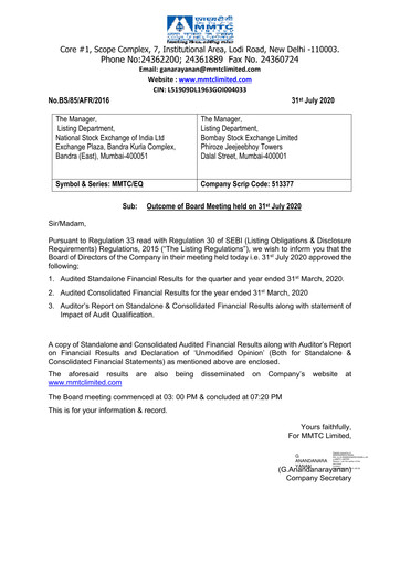 Miniature MMTC Bilan financier 2019-2020
