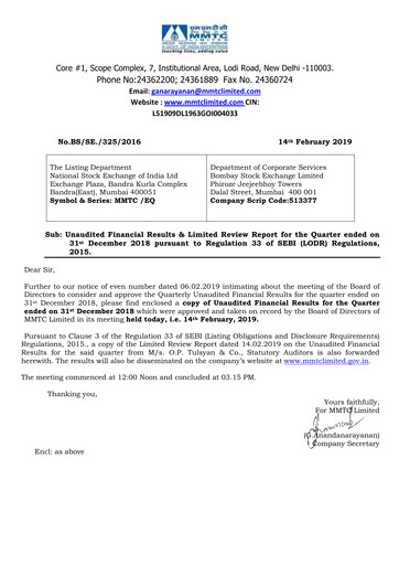 Thumbnail MMTC Quarterly Report 2018-q3