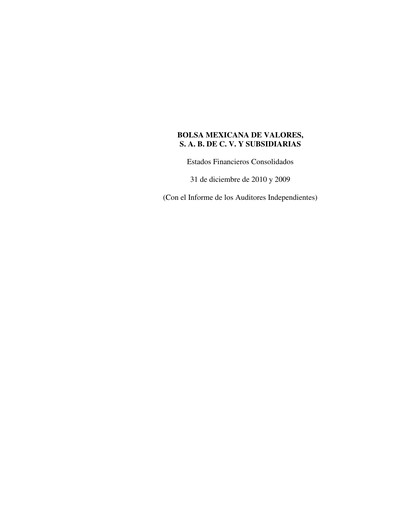 Thumbnail BMV (Bolsa Mexicana de Valores) Financial Statement 2010