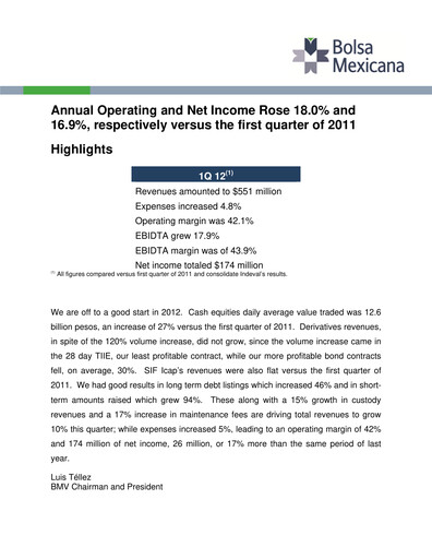 Thumbnail BMV (Bolsa Mexicana de Valores) Quarterly Report 2012-q1