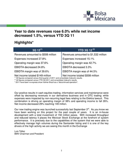 Thumbnail BMV (Bolsa Mexicana de Valores) Quarterly Report 2012-q3