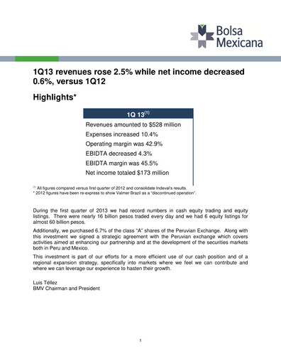 Thumbnail BMV (Bolsa Mexicana de Valores) Quarterly Report 2013-q1