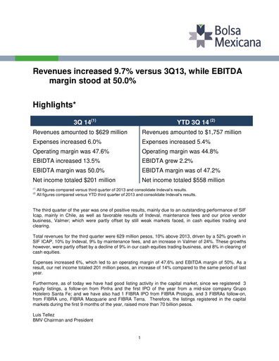 Thumbnail BMV (Bolsa Mexicana de Valores) Quarterly Report 2014-q3