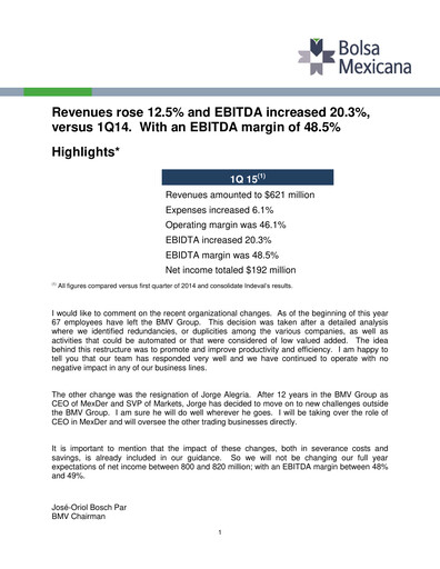 Thumbnail BMV (Bolsa Mexicana de Valores) Quarterly Report 2015-q1