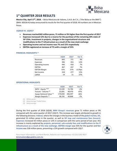 Thumbnail BMV (Bolsa Mexicana de Valores) Quarterly Report 2018-q1