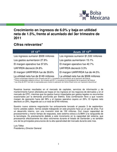 Thumbnail BMV (Bolsa Mexicana de Valores) Quarterly Report 2012-q3