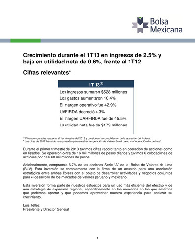 Thumbnail BMV (Bolsa Mexicana de Valores) Quarterly Report 2013-q1