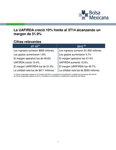 Thumbnail BMV (Bolsa Mexicana de Valores) Quarterly Report 2015-q3