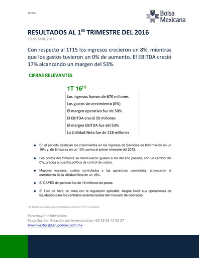 Thumbnail BMV (Bolsa Mexicana de Valores) Quarterly Report 2016-q1