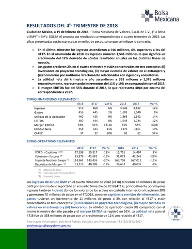 Thumbnail BMV (Bolsa Mexicana de Valores) Quarterly Report 2018-q4